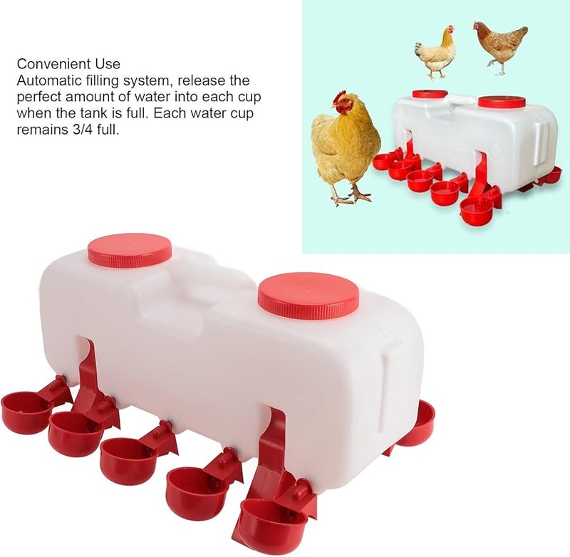GLOGLOW4uovm6frg9 11 Automatic Chicken Waterer Dispenser 10L Large Capacity With 10 Cups - Image 2